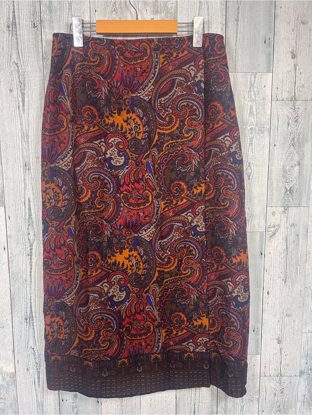 Vintage 90s Paisley Midi Skirt M Boho Dark Academia Autumn Eclectic Wrap Style
